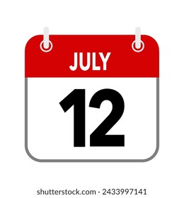 12 July, calendar date icon on white background.