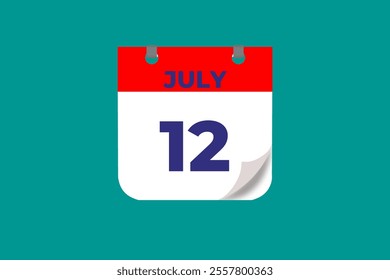 12 July calendar icon text page monthly web design on red, and blue background vector, icon, or illustration with the month of July 12