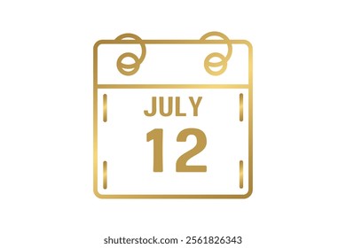 12 July calendar icon text page monthly web design on golden and white background vector, icon, or illustration with the month of July 12