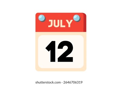 12 july calendar icon text page monthly web design on Coral, Peach, Black, Blue and White background vector, icon, or illustration with the month of july 12