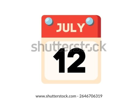 12 july calendar icon text page monthly web design on Coral, Peach, Black, Blue and White background vector, icon, or illustration with the month of july 12