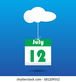 12 july calender icon with cloud paper