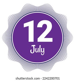 12. Juli, Datumsvorlage. Nützliches Design für Kalender- oder Veranstaltungswerbung. EPS10 Datei, Vektorgrafik. Einzeln auf weißem Hintergrund. 