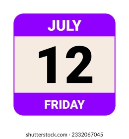 12 July, Friday. Date template. Useful design for calendar or event promotion. Vector illustration EPS 10 File. Isolated on white background.  svg