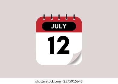 12 July month single day vector, illustration, calendar with maroon, rose and white color background calendar July 12