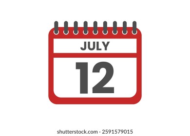 12 July month single day vector, illustration, calendar with red, black and white color background calendar July 12