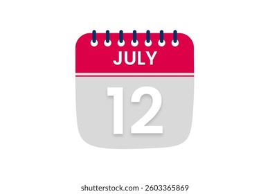 12 July month single day vector, illustration, calendar with red, off white and white color background calendar July 12