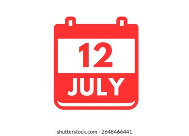 12 de julio Mes Vector de un solo día, ilustración, calendario con el color rojo y blanco Icono de calendario de fondo del 12 de julio