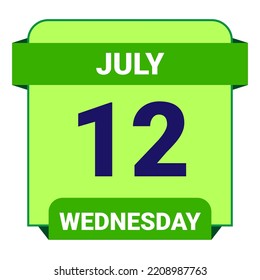 12 de julio, miércoles. Plantilla de fecha. Diseño útil para la promoción de calendarios o eventos. Ilustración vectorial Archivo EPS 10. Aislado sobre fondo blanco.