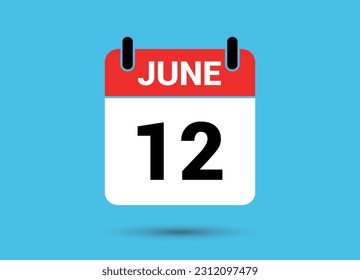 12 June Calendar Date Flat Icon Day 12 Vector Illustration