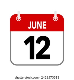 12 June, calendar date icon on white background.