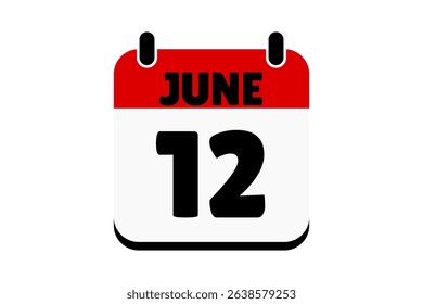 12 June calendar icon text page monthly web design on red, black and white background vector, icon, or illustration with the month of June 12