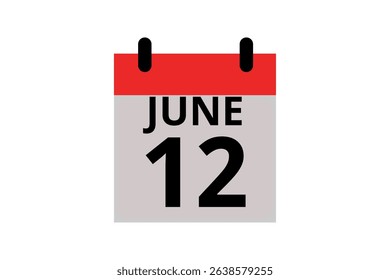 12 June calendar icon text page monthly web design on red, black and white background vector, icon, or illustration with the month of June 12