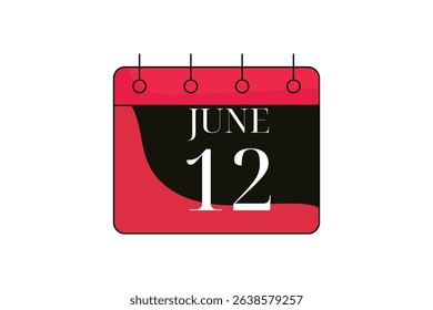 12 June calendar icon text page monthly web design on red, black and white background vector, icon, or illustration with the month of June 12
