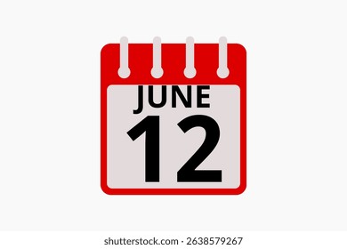 12 June calendar icon text page monthly web design on red, black and white background vector, icon, or illustration with the month of June 12