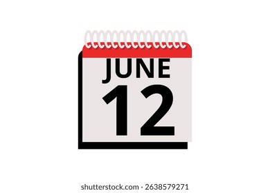 12 June calendar icon text page monthly web design on red, black and white background vector, icon, or illustration with the month of June 12