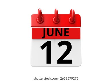 12 June calendar icon text page monthly web design on red, black and white background vector, icon, or illustration with the month of June 12