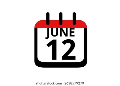 12 June calendar icon text page monthly web design on red, black and white background vector, icon, or illustration with the month of June 12