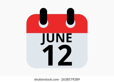 12 June calendar icon text page monthly web design on red, black and white background vector, icon, or illustration with the month of June 12