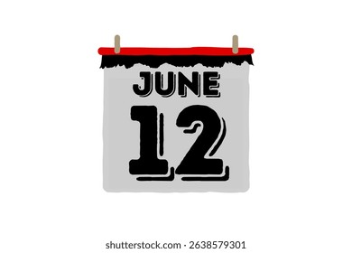 12 June calendar icon text page monthly web design on red, black and white background vector, icon, or illustration with the month of June 12