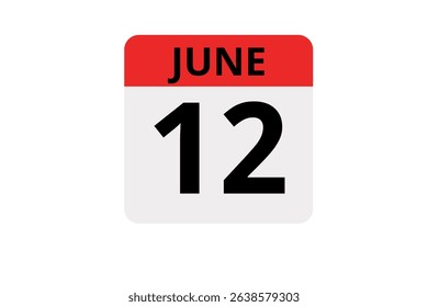12 June calendar icon text page monthly web design on red, black and white background vector, icon, or illustration with the month of June 12
