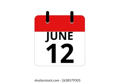 12 June calendar icon text page monthly web design on red, black and white background vector, icon, or illustration with the month of June 12