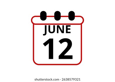 12 June calendar icon text page monthly web design on red, black and white background vector, icon, or illustration with the month of June 12