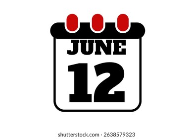 12 June calendar icon text page monthly web design on red, black and white background vector, icon, or illustration with the month of June 12