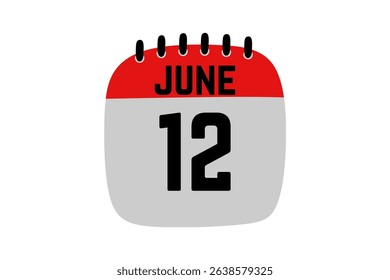 12 June calendar icon text page monthly web design on red, black and white background vector, icon, or illustration with the month of June 12