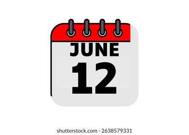 12 June calendar icon text page monthly web design on red, black and white background vector, icon, or illustration with the month of June 12