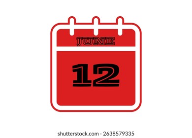 12 June calendar icon text page monthly web design on red, black and white background vector, icon, or illustration with the month of June 12