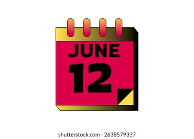 12 June calendar icon text page monthly web design on red, black and white background vector, icon, or illustration with the month of June 12