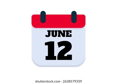 12 June calendar icon text page monthly web design on red, black and white background vector, icon, or illustration with the month of June 12