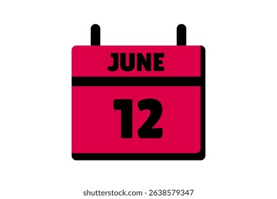 12 June calendar icon text page monthly web design on red, black and white background vector, icon, or illustration with the month of June 12