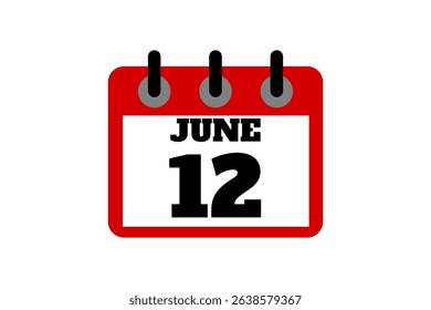 12 June calendar icon text page monthly web design on red, black and white background vector, icon, or illustration with the month of June 12