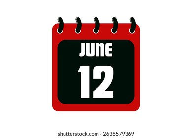 12 June calendar icon text page monthly web design on red, black and white background vector, icon, or illustration with the month of June 12