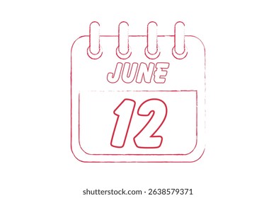 12 June calendar icon text page monthly web design on red, black and white background vector, icon, or illustration with the month of June 12