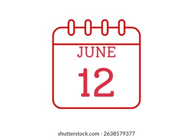 12 June calendar icon text page monthly web design on red, black and white background vector, icon, or illustration with the month of June 12