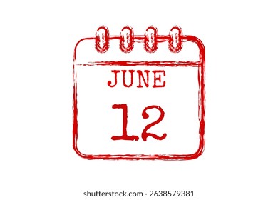 12 June calendar icon text page monthly web design on red, black and white background vector, icon, or illustration with the month of June 12