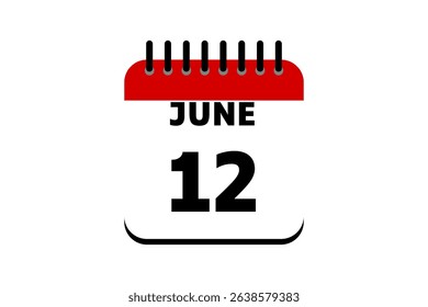 12 June calendar icon text page monthly web design on red, black and white background vector, icon, or illustration with the month of June 12