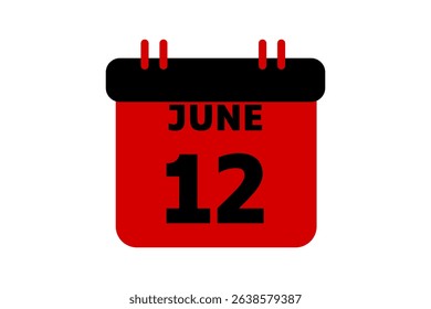 12 June calendar icon text page monthly web design on red, black and white background vector, icon, or illustration with the month of June 12