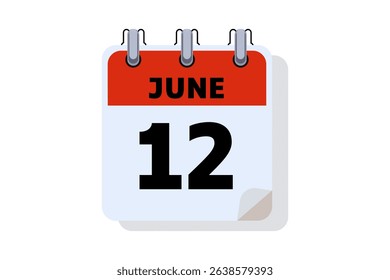 12 June calendar icon text page monthly web design on red, black and white background vector, icon, or illustration with the month of June 12