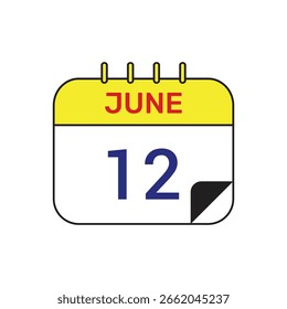 12 de junho ícone calendário vetor ilustração design