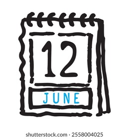 12 June date calendar - A simple yet elegant line art illustration of a date calendar captures the essence of organization and timekeeping. The clean lines and minimalistic design 