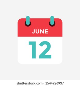 12 of June. Flat icon calendar . Date, day and month. Vector illustration.