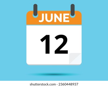 12 de junio. Calendario de icono plano aislado en fondo azul. Ilustración vectorial.