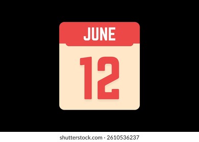 12 June icon text page monthly web design on coral, white, tangerine and black background vector, icon, or illustration with the month of June 12