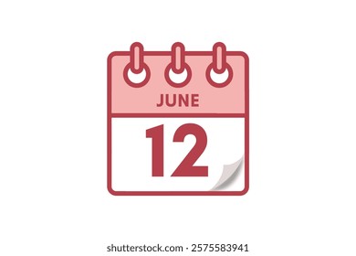 12 June month single day vector, illustration, calendar with maroon, rose and white color background calendar June 12
