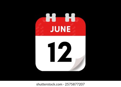 12 June month single day vector, illustration, calendar with red, gray, white and black color background calendar June 12