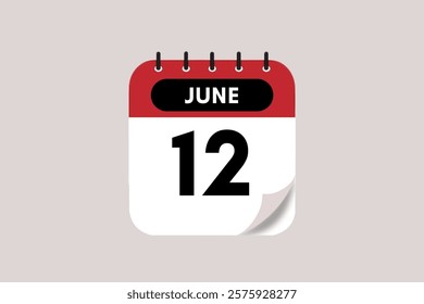 12 June month single day vector, illustration, calendar with rose red, black and off-white color background calendar June 12